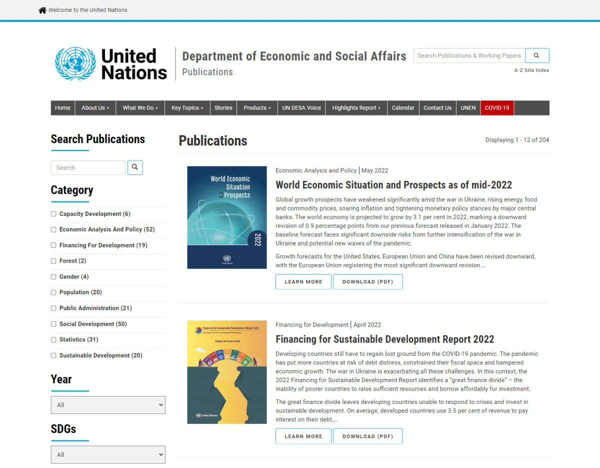 DESA Publications Homepage