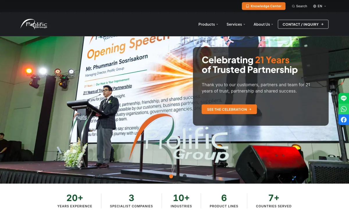 phiheating.com: Home page hero with the 21-years celebration slide