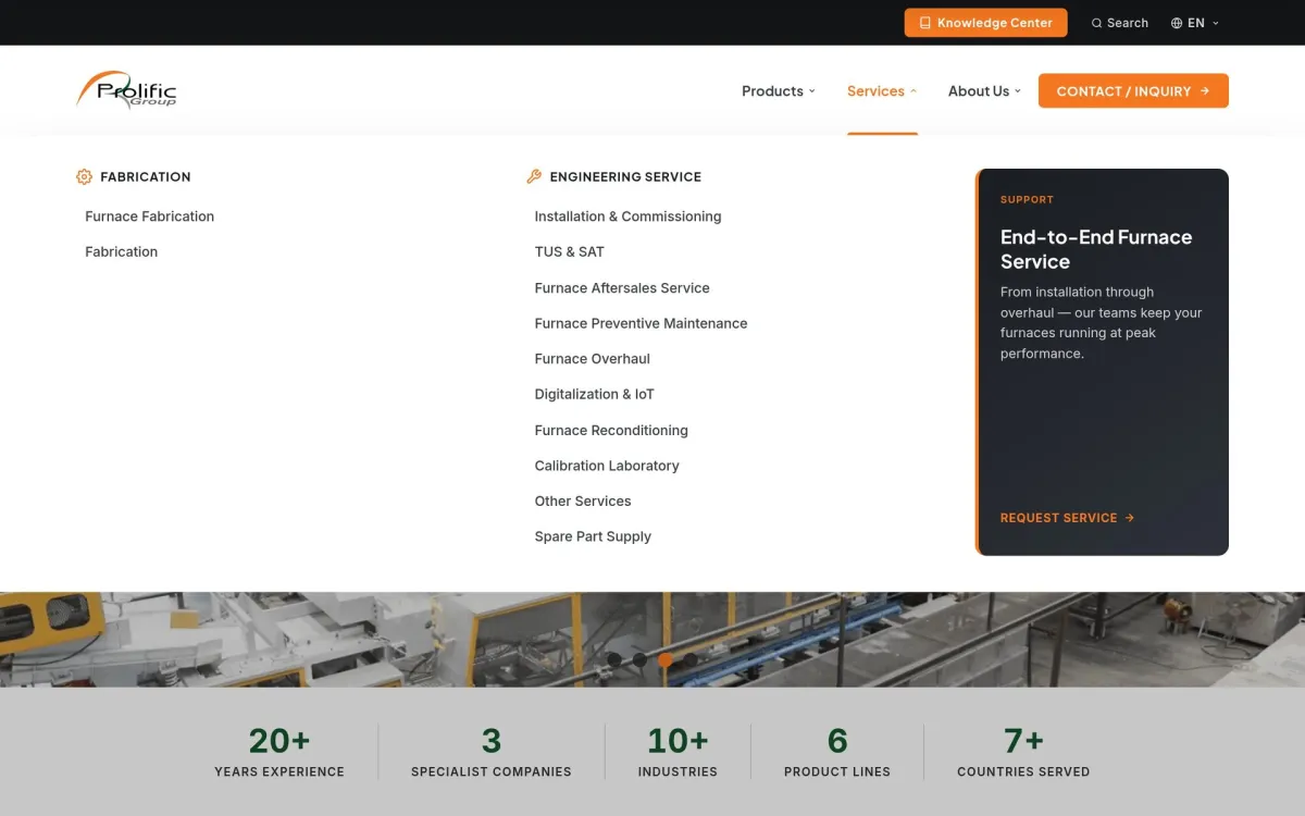phiheating.com: Services mega menu