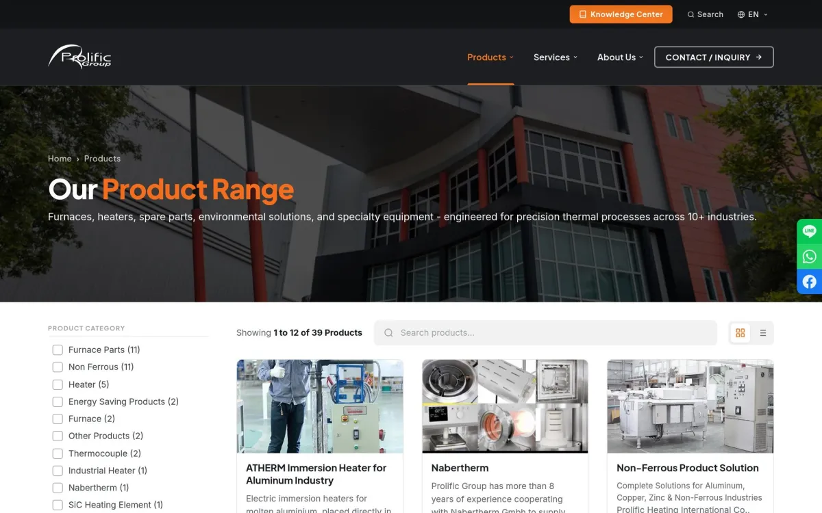 phiheating.com: Filterable product catalogue